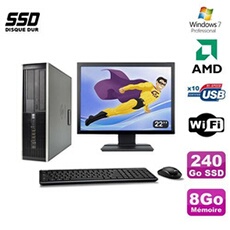 PC De Bureau HP Lot PC HP Compaq 6005 Pro Sff Amd 3Ghz 8Go 240Go SSD Graveur WiFi W7 Pro + 22"