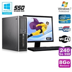 Pc elite 8300 sff i5-3470 3.2ghz 8go 240go ssd graveur wifi w7 ecran 22