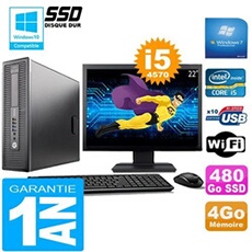Pc elitedesk 800 g1 sff core i5-4570 4go disque 480 go ssd wifi w7 ecran 22'