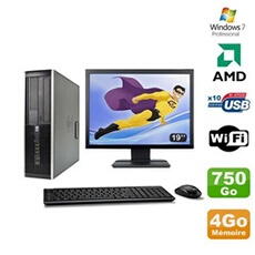 PC De Bureau HP Lot PC HP Compaq 6005 Pro Sff Amd 3Ghz 4Go 750Go Graveur WiFi Win 7 Pro + 19"