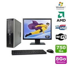 PC De Bureau HP Lot PC HP Compaq 6005 Pro Sff Amd 3Ghz 8Go 750Go Graveur WiFi Win 7 Pro + 19"