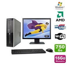 PC De Bureau HP Lot PC HP Compaq 6005 Pro Sff Amd 3Ghz 16Go 750Go Graveur WiFi Win 7 Pro + 19"