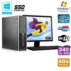 PC De Bureau HP PC HP Compaq 8300 Sff Intel Core i5 3470 3.2Ghz 4Go 240Go SSD Ecran 22 WiFi Windows 7