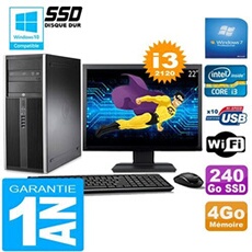 Pc tour compaq 8200 core i3-2120 ram 4go disque 240go ssd wifi w7 ecran 22'
