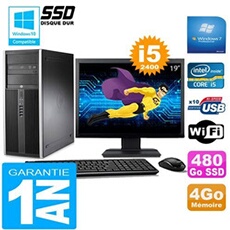 Pc tour compaq 8200 core i5-2400 ram 4go disque 480go ssd wifi w7 ecran 19'