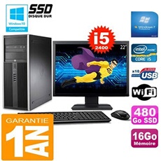 Pc tour compaq 8200 core i5-2400 ram 16go disque 480go ssd wifi w7 ecran 22'