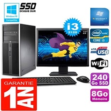 Pc tour compaq 8200 core i3-2120 ram 8go disque 240go ssd wifi w7 ecran 22'