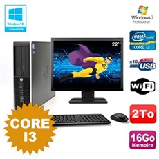 Pc compaq 6200 pro sff core i3 3.1ghz 16go 2to dvd wifi w7 ecran 22