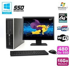 PC De Bureau HP PC HP Compaq 6005 Sff Amd Athlon II X2 B24 3.0Ghz 16Go 480Go SSD Ecran 17 WiFi Windows 7