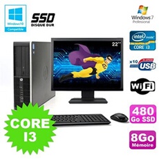Pc compaq 6200 pro sff core i3 3.1ghz 8go 480go ssd dvd wifi w7 ecran 22