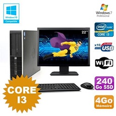Pc compaq 6200 pro sff core i3 3.1ghz 4go 240go ssd dvd wifi w7 ecran 22