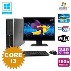 Pc compaq 6200 pro sff core i3 3.1ghz 16go 240go ssd dvd wifi w7 ecran 22