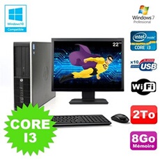 Pc elite 8200 sff core i3 3.1ghz 8go 2to dvd wifi w7 ecran 22'