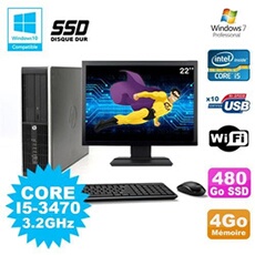 Pc elite 8300 sff i5-3470 3.2ghz 4go 480go ssd graveur wifi w7 ecran 22