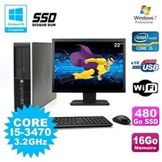 Pc elite 8300 sff i5-3470 3.2ghz 16go 480go ssd graveur wifi w7+ ecran 22