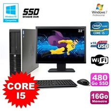 Pc elite 8200 sff core i5 3.1ghz 16go 480go ssd dvd wifi w7 ecran 22