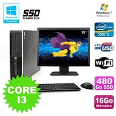 Pc elite 8200 sff core i3 3.1ghz 16go 480go ssd dvd wifi w7 ecran 19