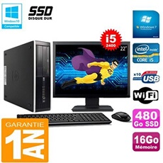 Pc compaq pro 6300 sff i5-2400 16go 480go ssd graveur dvd wifi w7 ecran 22'