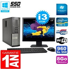 Pc 990 sff core i3-2120 ram 8go disque 960go ssd graveur wifi w7 ecran 19'