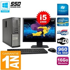 Pc 990 sff core i5-2400 ram 16go disque 960go ssd graveur wifi w7 ecran 19'
