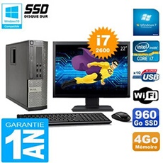 Pc 990 sff core i7-2600 ram 4go disque 960go ssd graveur wifi w7 ecran 22'