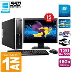 Pc compaq pro 6300 sff i5-2400 16go 120go ssd graveur dvd wifi w7 ecran 22'