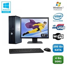 PC De Bureau Dell Lot PC Dell Optiplex 760 Dt Dual Core E5200 2,5Ghz 4Go 250Go WiFi W7 + Ecran 17"