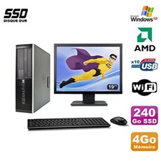 PC De Bureau HP Lot PC HP Compaq 6005 Pro Sff Amd 3Ghz 4Go 240Go SSD Graveur WiFi Win Xp + 19"