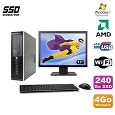 PC De Bureau HP Lot PC HP Compaq 6005 Pro Sff Amd 3Ghz 4Go 240Go SSD Graveur WiFi W7 Pro + 17"