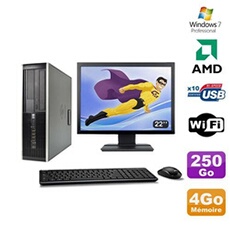 PC De Bureau HP Lot PC HP Compaq 6005 Pro Sff Amd 3Ghz 4Go 250Go Graveur WiFi Win 7 Pro + 22"