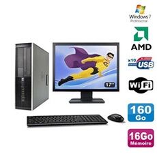 PC De Bureau HP Lot PC HP Compaq 6005 Pro Sff Amd 3Ghz 16Go 160Go Graveur WiFi Win 7 Pro + 17"