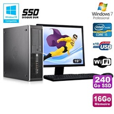 Pc elite 8300 sff i5-3470 3.2ghz 16go 240go ssd graveur wifi w7+ ecran 19