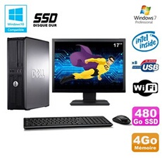Pc optiplex 780 dt intel e7500 2.93ghz 4go 480go ssd wifi w7 ecran 17'