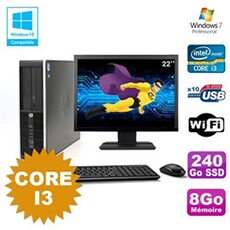 Pc De Bureau Hp Pc Hp Compaq 6200 Sff Intel Core I3 2100 3.1Ghz 8Go 240Go Hdd Ecran 22 Wifi Windows 7