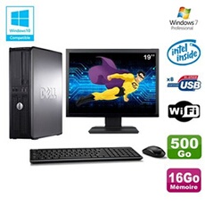 Pc optiplex 780 dt intel e8400 3ghz 16go 500go wifi win 7 ecran 19'