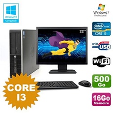 Pc compaq 6200 pro sff core i3 3.1ghz 16go 500go dvd wifi w7 ecran 22