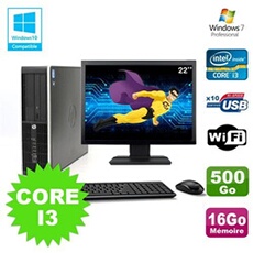 Pc elite 8200 sff core i3 3.1ghz 16go 500go dvd wifi w7 ecran 22'