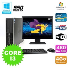 Pc compaq 6200 pro sff core i3 3.1ghz 4go 480go ssd dvd wifi w7 ecran 22