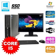 PC De Bureau HP PC HP Compaq 8200 Sff Intel Core i5 2400 3.1Ghz 4Go 480Go SSD Ecran 22 WiFi Windows 7