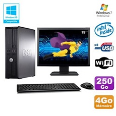 PC De Bureau Dell Lot PC Dell Optiplex 780 Dt Intel E5200 2,5Ghz 4Go 250Go WiFi Win 7 + Ecran 19"