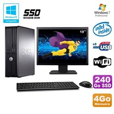 PC De Bureau Dell Lot PC Dell Optiplex 780 Dt Intel E5200 2,5Ghz 4Go 240Go SSD WiFi W7 + Ecran 19"