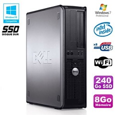Pc optiplex 780 dt intel e7500 2.93ghz 8go 240go ssd wifi win 7 pro