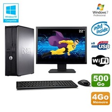 Pc optiplex 780 dt intel e7500 2.93ghz 4go 500go wifi win 7 ecran 22'
