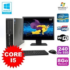 Pc elite 8200 sff core i5 3.1ghz 8go 240go ssd dvd wifi w7 ecran 22
