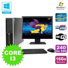 Pc elite 8200 sff core i3 3.1ghz 16go 240go ssd dvd wifi w7 ecran 17