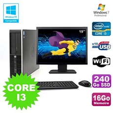 Pc elite 8200 sff core i3 3.1ghz 16go 240go ssd dvd wifi w7 ecran 19