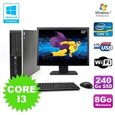 Pc elite 8200 sff core i3 3.1ghz 8go 240go ssd dvd wifi w7 ecran 22