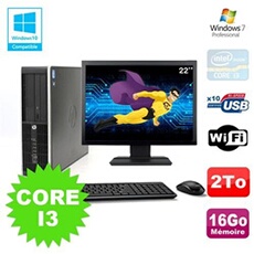 Pc elite 8200 sff core i3 3.1ghz 16go 2to dvd wifi w7 ecran 22'
