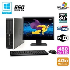 PC De Bureau HP Lot PC HP Compaq 6005 Pro Sff Amd 3Ghz 4Go 480Go SSD Graveur WiFi Win Xp + 19"