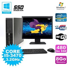 PC De Bureau HP PC HP Compaq 8300 Sff Intel Core i5 3470 3.2Ghz 8Go 480Go SSD Ecran 19 WiFi Windows 7